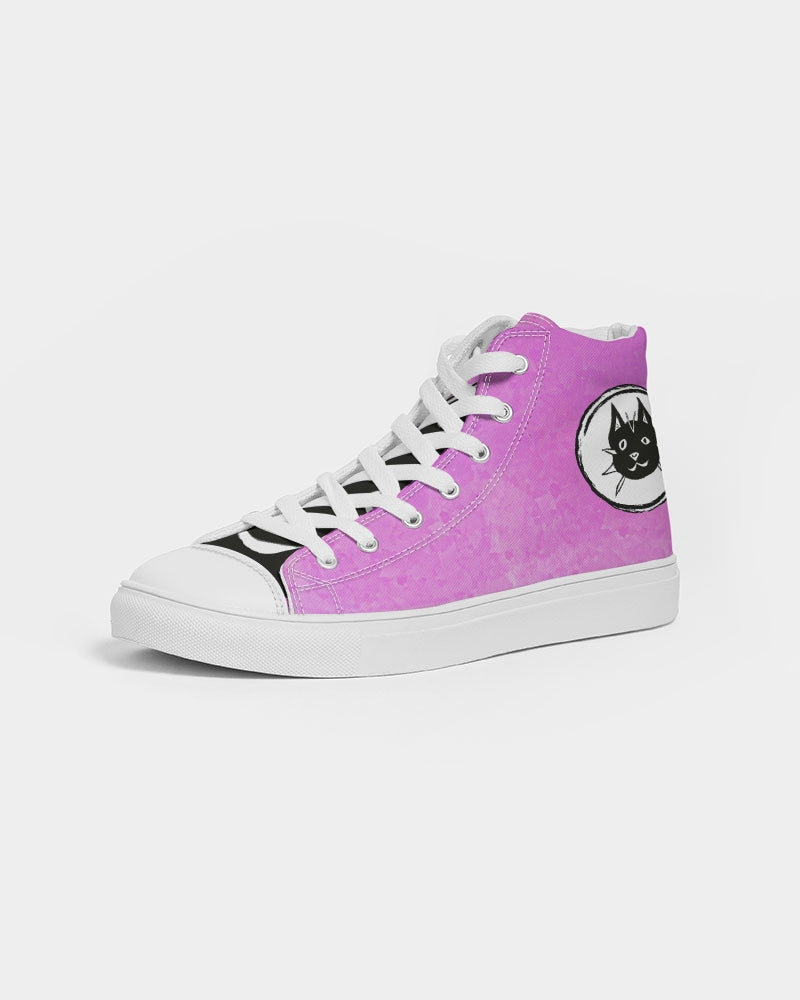 Barbie, Pink, converse-style, high top sneaker, cats, art, autism, Laguna Beach, skate shoe, neurodiversity, custom design, original art, kicks, women's shoes Edit alt text