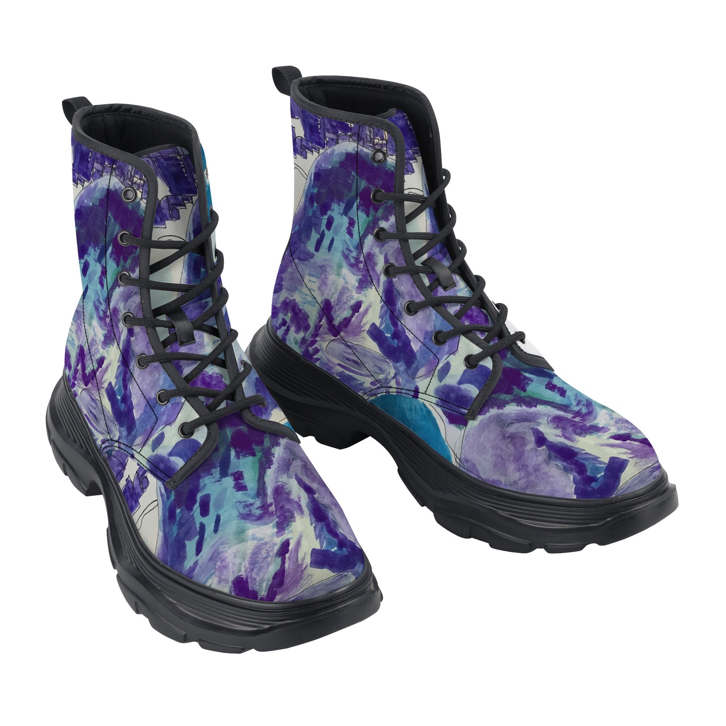Fluid Blue Chunky Boots