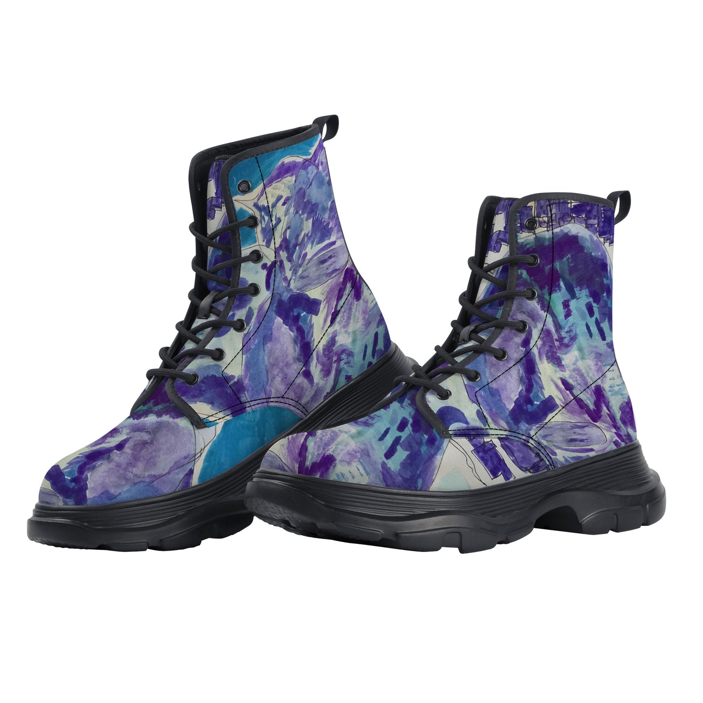 Fluid Blue Chunky Boots